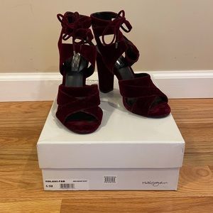 Dark burgundy velvet heels